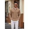 image:imageCOOFANDY Men Quarter Zip Pullover Sweatshirts Long Sleeve Mock Neck Sweater  14 Closure HalfOpening Quilted Texture Fleece Standup Collar Business Casual Golfing Thermal Ribbed CuffsKhaki