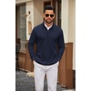 image:imageCOOFANDY Men Quarter Zip Pullover Sweatshirts Long Sleeve Mock Neck Sweater  14 Closure HalfOpening Quilted Texture Fleece Standup Collar Business Casual Golfing Thermal Ribbed CuffsNavy Blue
