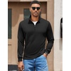 image:imageCOOFANDY Men Quarter Zip Pullover Sweatshirts Long Sleeve Mock Neck Sweater  14 Closure HalfOpening Quilted Texture Fleece Standup Collar Business Casual Golfing Thermal Ribbed CuffsBlack