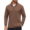 image:imageCOOFANDY Men Quarter Zip Pullover Sweatshirts Long Sleeve Mock Neck Sweater  14 Closure HalfOpening Quilted Texture Fleece Standup Collar Business Casual Golfing Thermal Ribbed CuffsBrown