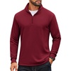 image:imageCOOFANDY Men Quarter Zip Pullover Sweatshirts Long Sleeve Mock Neck Sweater  14 Closure HalfOpening Quilted Texture Fleece Standup Collar Business Casual Golfing Thermal Ribbed CuffsWine Red