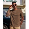 image:imageCOOFANDY Mens Henley Shirts Short Sleeve Texture Casual Button Tee ShirtsBrowm