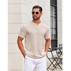 image:imageCOOFANDY Mens Henley Shirts Short Sleeve Texture Casual Button Tee ShirtsLight Khaki
