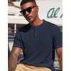 image:imageCOOFANDY Mens Henley Shirts Short Sleeve Texture Casual Button Tee ShirtsNavy Blue