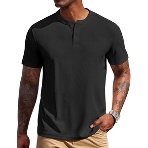 image:imageCOOFANDY Mens Henley Shirts Short Sleeve Texture Casual Button Tee Shirts01black