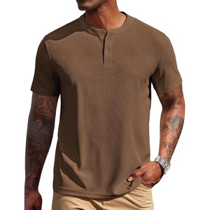 image:imageCOOFANDY Mens Henley Shirts Short Sleeve Texture Casual Button Tee ShirtsBrowm