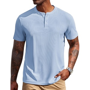image:imageCOOFANDY Mens Henley Shirts Short Sleeve Texture Casual Button Tee ShirtsLight Blue