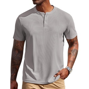 image:imageCOOFANDY Mens Henley Shirts Short Sleeve Texture Casual Button Tee ShirtsLight Grey
