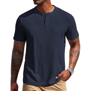 image:imageCOOFANDY Mens Henley Shirts Short Sleeve Texture Casual Button Tee ShirtsNavy Blue