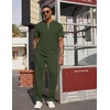 image:imageCOOFANDY Mens 2 Piece Outfit Quarter Zip Short Sleeve Top amp Pants SetArmy Green