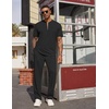 image:imageCOOFANDY Mens 2 Piece Outfit Quarter Zip Short Sleeve Top amp Pants SetBlack