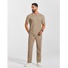 image:imageCOOFANDY Mens 2 Piece Outfit Quarter Zip Short Sleeve Top amp Pants SetKhaki