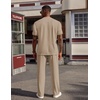 image:imageCOOFANDY Mens 2 Piece Outfit Quarter Zip Short Sleeve Top amp Pants SetKhaki