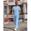 image:imageCOOFANDY Mens 2 Piece Outfit Quarter Zip Short Sleeve Top amp Pants SetLight Blue