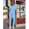 image:imageCOOFANDY Mens 2 Piece Outfit Quarter Zip Short Sleeve Top amp Pants SetLight Blue