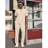 image:imageCOOFANDY Mens 2 Piece Outfit Quarter Zip Short Sleeve Top amp Pants SetLight Khaki