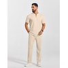 image:imageCOOFANDY Mens 2 Piece Outfit Quarter Zip Short Sleeve Top amp Pants SetLight Khaki