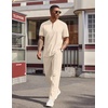 image:imageCOOFANDY Mens 2 Piece Outfit Quarter Zip Short Sleeve Top amp Pants SetLight Khaki