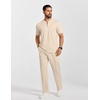 image:imageCOOFANDY Mens 2 Piece Outfit Quarter Zip Short Sleeve Top amp Pants SetLight Khaki