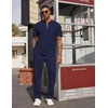 image:imageCOOFANDY Mens 2 Piece Outfit Quarter Zip Short Sleeve Top amp Pants SetNavy Blue