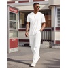 image:imageCOOFANDY Mens 2 Piece Outfit Quarter Zip Short Sleeve Top amp Pants SetWhite