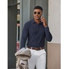 image:imageCOOFANDY Mens Long Sleeve Polo Shirts Classic Cotton Pique Polo ShirtsDark Blue