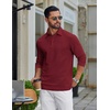 image:imageCOOFANDY Mens Long Sleeve Polo Shirts Classic Cotton Pique Polo ShirtsDark Red