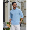 image:imageCOOFANDY Mens Long Sleeve Polo Shirts Classic Cotton Pique Polo ShirtsLight Blue