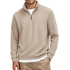 image:imageCOOFANDY Mens Quarter Zip Pullover FleeceLined Mock Neck Sweatshirt CasualLight Khaki