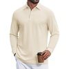 image:imageCOOFANDY Mens Long Sleeve Polo Shirts Classic Cotton Pique Polo ShirtsBeige