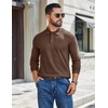 image:imageCOOFANDY Mens Long Sleeve Polo Shirts Casual Waffle Knit PoloBrown
