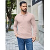 image:imageCOOFANDY Mens Long Sleeve Polo Shirts Casual Waffle Knit PoloChampagne