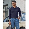 image:imageCOOFANDY Mens Long Sleeve Polo Shirts Casual Waffle Knit PoloDark Blue