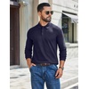 image:imageCOOFANDY Mens Long Sleeve Polo Shirts Casual Waffle Knit PoloDark Blue