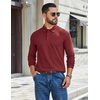 image:imageCOOFANDY Mens Long Sleeve Polo Shirts Casual Waffle Knit PoloDark Red