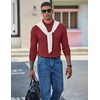 image:imageCOOFANDY Mens Long Sleeve Polo Shirts Casual Waffle Knit PoloDark Red