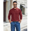 image:imageCOOFANDY Mens Long Sleeve Polo Shirts Casual Waffle Knit PoloDark Red