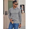 image:imageCOOFANDY Mens Long Sleeve Polo Shirts Casual Waffle Knit PoloGrey