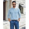 image:imageCOOFANDY Mens Long Sleeve Polo Shirts Casual Waffle Knit PoloLight Blue