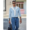 image:imageCOOFANDY Mens Long Sleeve Polo Shirts Casual Waffle Knit PoloLight Blue