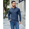 image:imageCOOFANDY Mens Long Sleeve Polo Shirts Casual Waffle Knit PoloNavy Blue