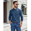 image:imageCOOFANDY Mens Long Sleeve Polo Shirts Casual Waffle Knit PoloNavy Blue
