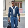 image:imageCOOFANDY Mens Long Sleeve Polo Shirts Casual Waffle Knit PoloNavy Blue
