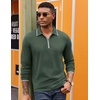image:imageCOOFANDY Mens Long Sleeve Polo Shirts Cotton Quarter Zip Pullover ShirtArmy Green