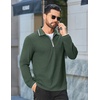 image:imageCOOFANDY Mens Long Sleeve Polo Shirts Cotton Quarter Zip Pullover ShirtArmy Green