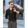 image:imageCOOFANDY Mens Long Sleeve Polo Shirts Cotton Quarter Zip Pullover ShirtBlack