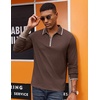 image:imageCOOFANDY Mens Long Sleeve Polo Shirts Cotton Quarter Zip Pullover ShirtBrown