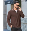 image:imageCOOFANDY Mens Long Sleeve Polo Shirts Cotton Quarter Zip Pullover ShirtBrown