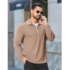 image:imageCOOFANDY Mens Long Sleeve Polo Shirts Cotton Quarter Zip Pullover ShirtKhaki