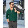 image:imageCOOFANDY Mens Long Sleeve Polo Shirts Cotton Quarter Zip Pullover ShirtLake Green